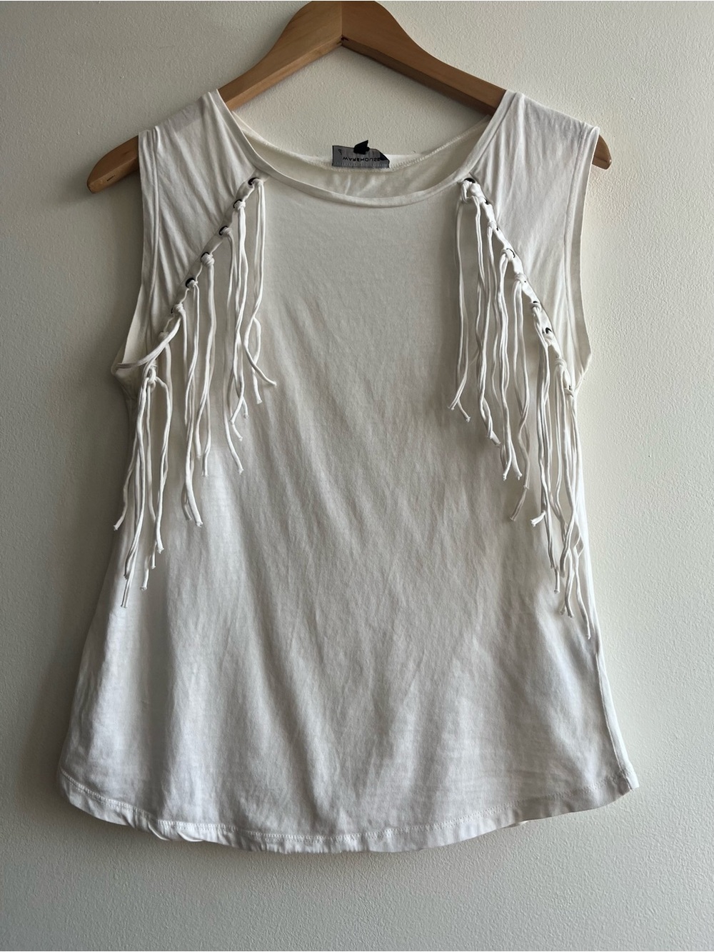 Warehouse Definitives Ivory Fringe Tank Top Boho Western Festival Y2K Sz Small